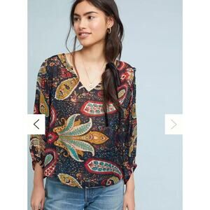 ANTHROPOLOGIE Paola Top Velvet by Graham & Spencer Paisley Print Blouse XS